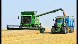 Goffaux travaux agricole a la moisson des froments avec une John Deere T560i [upl. by Nodmac]