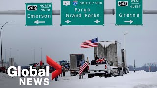 Trucker protests US pressing Trudeau to take action against border blockades [upl. by Oiramad]