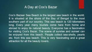 Visiting to Coxs Bazar Sea beach of Bangladesh Paragraph100 easy [upl. by Barbarese109]