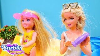 Barbie oyunları Chelsea plajda güneş kremi sürmek istemiyor ve yanıyor Kız videoları [upl. by Aroel256]