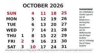 October Calendar 2026 [upl. by Adhern]