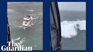 US Coast Guard rescues man after yacht flipped over by huge wave [upl. by Pooi]