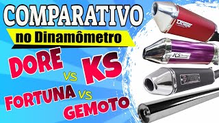 COMPARATIVO DE ESCAPES  Teste de Dinamômetro  DORE  KS  FORTUNA  GEMOTO [upl. by Brigida737]