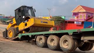 Loading  Unloading Compactor Roller Equipment on Trailer 2019 [upl. by Llerrehs]