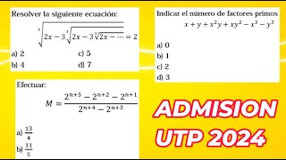 EXAMEN ADMISION UTP 2024  Solucionario Las Fijas [upl. by Kcirrem]