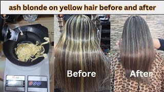 How to get Ash Blonde Hair Color from YellowGolden Hairs  Amazing Before After Transformation [upl. by Iturk938]