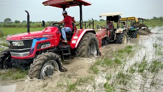 3 Tractors Pulling New Holland 3630 Stuck in Mud Swaraj 855 Fe John Deere Mahindra Arjun NOVO 605 [upl. by Adnilasor]