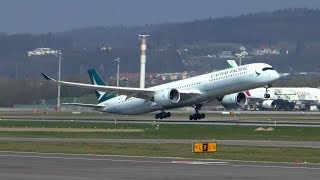 Cathay Pacific Airbus A3501000 BLXC takeoff at Zurich Airport  new aircraft type [upl. by Hatti]