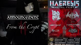 Announcement from the Crypt  Haeresis Metal Festival 11th May 24  hyldr [upl. by Madlin]