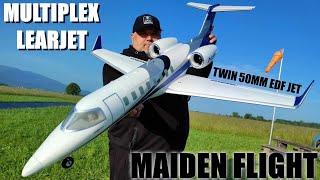 MULTIPLEX LEARJET twin 50mm 12 blades EDF RC jet plane 4S power MAIDEN FLIGHT [upl. by Jankell459]