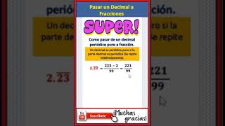 Como pasar un decimal Periódico puro a Fracción Conversión Decimal a fracción maths decimal [upl. by Pufahl556]