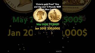 【爆上がりコイン】Victoria gold Proof quotUna and the Lionquot 5 Pounds 1839 PR64 Ultra Cameo shorts のりたろうちゃんねる [upl. by Inram]