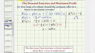 Ex Find a Demand Function and a Rebate Amount to Maximize Revenue and Profit [upl. by Aneis]