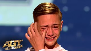 Nervous 14YO Winner of Romanias Got Talent IN TEARS as He Enters Americas Got Talent AllStars [upl. by Mlohsihc]