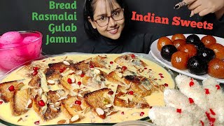 Eating Indian Sweets  Big Bites  Messy Eating  Indian Sweets Asmr Eating  Mukbang  Rasmalai [upl. by Erdah]