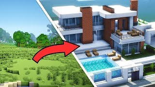 Minecraft Epic Transformation from 0 to 100 Completed Modern House with Interior 2h in 15 mins [upl. by Marion]