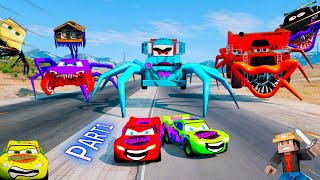 Racing Chaos Lightning McQueen vs Spooky Spider Eater Cars Showdown New Compilation part1 BeamNG [upl. by Joyann858]