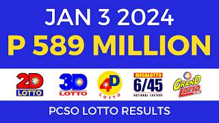 Lotto Result January 3 2024 9pm PCSO [upl. by Sairacaz]