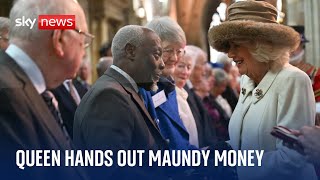 Queen hands out Maundy money to pensioners on behalf of King Charles [upl. by Eelaroc287]