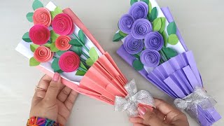 How to make Paper Rose Flower Bouquet  Flower Bouquet wrapping  DIY Paper Crafts [upl. by Auqenat244]