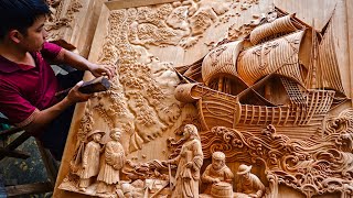 Hoi An Wood Carving  6 Months Carving a Huge Wall Art from a Piece of Wood [upl. by Charisse]