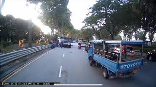 9jan2019 jurong island  lorry smashes onto the rear if the bus [upl. by Airekat]