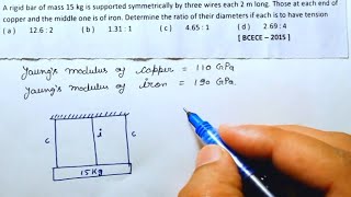 Physics  Class 11  Pyq mechanical properties of solids A rigid bar of mass 15 kg is  Neet  Jee [upl. by Drahsir]