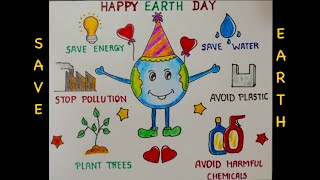 Easy Earth day poster for competition  Save earth drawing  How to draw environment day poster [upl. by Burgener]