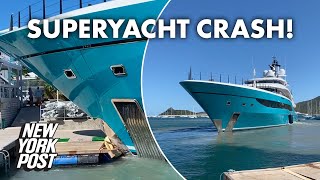 Superyacht crash destroys dock in seconds  New York Post [upl. by Notlrak]