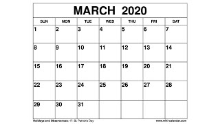 Free Printable March 2020 Calendar  WikiCalendarCom [upl. by Atinoj]