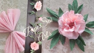 Crepe paper rose flowers for decorFlores de papel crêpe Handmade garland PaperSaiarts [upl. by Weslee]