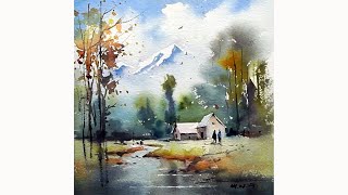 Watercolor landscape painting [upl. by Glassco]