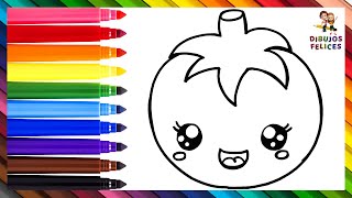 Dibuja y Colorea Un Lindo Tomate 🍅🌈 Dibujos Para Niños [upl. by Hildagarde]