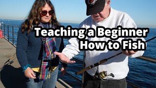 Teaching a Beginner How to Fish  Pier Fishing in California [upl. by Rorry474]