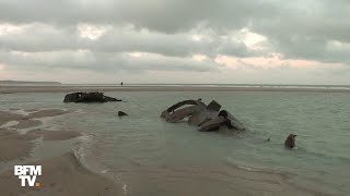 Lépave dun sousmarin allemand émerge sur une plage du nord de la France [upl. by Maro837]