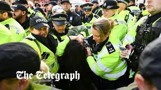 ProPalestine march in London Police make terror arrest at Piccadilly Circus [upl. by Namya623]