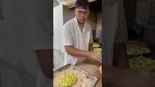 Spinach bread ☺️🥖Ordering Iranian spinach bread sailor Zabul bread shortsvideo [upl. by Misa]