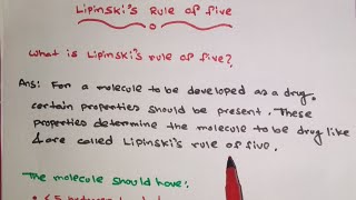 Lipinskis rule of five  GPAT  NIPER  Drug Inspector  RRB  ESIC  Pharmacology [upl. by Darce]