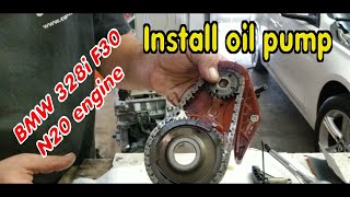 2013 BMW 328i F30 N20 flooded  how to install oil pump and balancer shaft [upl. by Sixele]