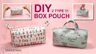 DIY EASY BOX POUCH  2 TYPES  Makeup Bag Travel Toiletry bag Tutorial sewingtimes [upl. by Karen]