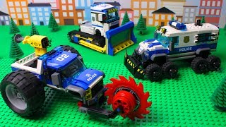 Lego Cars and Trucks Police Bulldozer Police Tractor Video for kids with toys [upl. by Enecnarf]