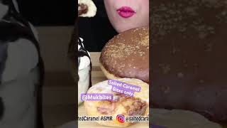 Salted Caramel ASMR chocolate cream donuts mukbang bites only shorts viral fyp new food edit [upl. by Nosac]