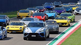 LAMBO MADNESS The Biggest Lamborghini Parade 350 Supercars at Autodromo Imola Lamborghini Arena [upl. by Nalloh]