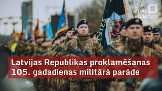 Latvijas un sabiedroto bruņotie spēki godinās Latvijas neatkarības proklamēšanas 105 gadadienu [upl. by Youngman]