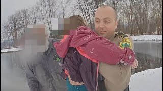 Body cam video Vermont State Police Trooper dives into icy pond to save child [upl. by Auqenehs]