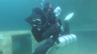 Female Diver is Diving with Shell Drysuit and Rebreather in Sea [upl. by Idur85]