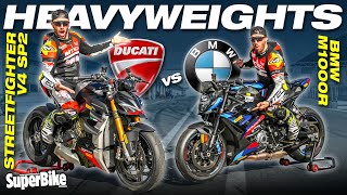 THE MATCH OF THE CENTURY 🥊  Ducati Streetfighter V4 SP2 vs BMW M1000R track comparison at Estoril [upl. by Tyrone751]