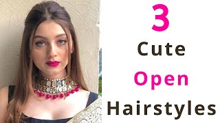 3 Cute Open Hair Hairstyles  Saree Hairstyles  Straight Hair hairstyles  Hair Style Girl [upl. by Zetra]