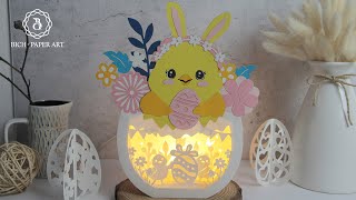 How to make Cute Chick Easter Eggs  Easter Paper Cut Template SVG  3D Shadow Light Box [upl. by Monahan997]