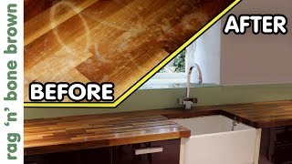 How To Remove Stains Refinish amp Oil Wooden Kitchen Counter Worktops [upl. by Anire]